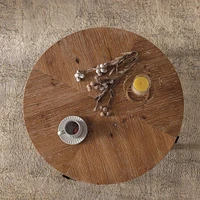 33.86"Modern Retro Splicing Round Coffee Table, Fir Wood Table Top With Black Cross Legs Base