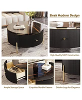 Modern Round Coffee Table With 2 Large Drawers Storage Accent Table(31.5")