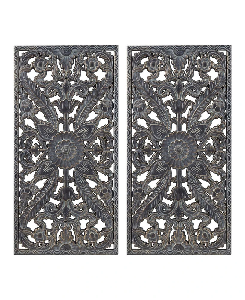 Simplie Fun Botanical Panel Distressed Carved Wood 2-Piece Wall Decor Set