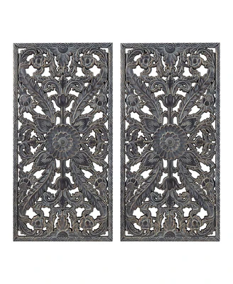 Simplie Fun Botanical Panel Distressed Carved Wood 2-Piece Wall Decor Set