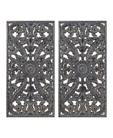 Simplie Fun Botanical Panel Distressed Carved Wood 2-Piece Wall Decor Set