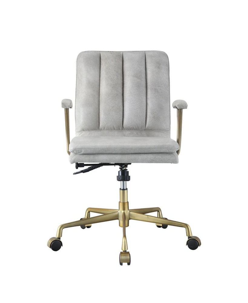 Simplie Fun Damir Office Chair, Vintage White Top Grain Leather & Gold