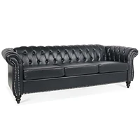 84.65" Pu Rolled Arm Chesterfield Three Seater Sofa
