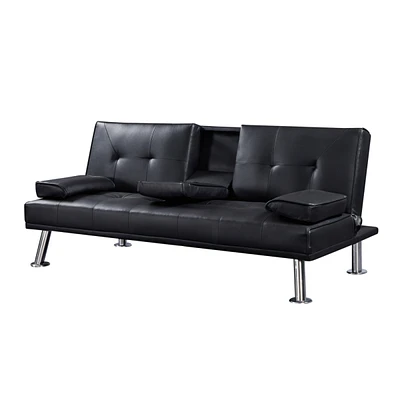 Simplie Fun Modern Faux Leather Loveseat Sofa Bed With Cup Holders, Convertible Folding Sleeper Couch