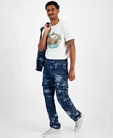 Guess Men's Julian Straight Leg Textured Denim Cargo Pants