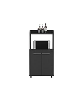 Streamdale Furniture Kitchen Cart Totti, Double Door Cabinet, One Open Shelf, Two Interior Shelves, Black Wengue Finish