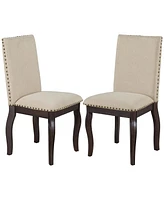 Set Of 4 Dining Chairs Wood Upholstered Fabirc Dining Room Chairs With Nailhead