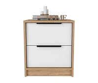 Nightstand Cervants, Two Drawers, Metal Handle, White Pine Finish