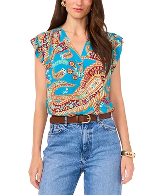 Vince Camuto Women's Paisley V-Neck Flutter-Sleeve Top