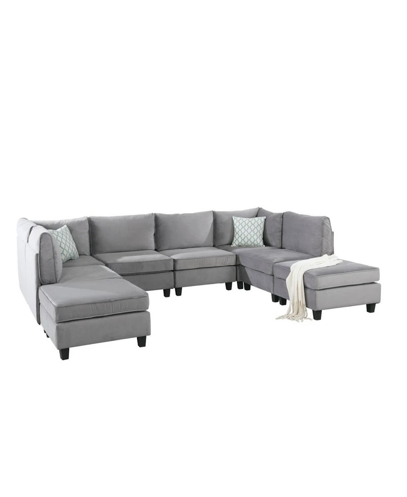 Simplie Fun Simona Gray Velvet 8 Piece Modular Sectional Sofa