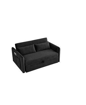 Simplie Fun 55" Modern Convertible Sofa Bed With 2 Detachable Arm Pockets, Velvet Loveseat Sofa With Pull Out
