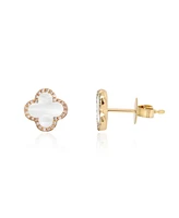 The Lovery Mother of Pearl Diamond Clover Stud Earrings