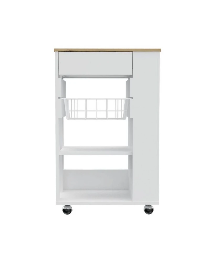 Simplie Fun Prospect 5-Shelf 1-Drawer Kitchen Cart White And Light Oak