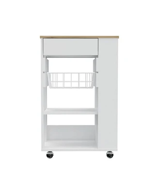 Simplie Fun Prospect 5-Shelf 1-Drawer Kitchen Cart White And Light Oak