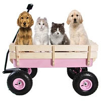 Outdoor Wagon All Terrain Pulling with Wood Railing Air Tires Children Kid Garden