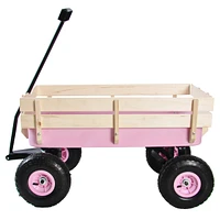 Streamdale Furniture Outdoor Wagon All Terrain Pulling with Wood Railing Air Tires Children Kid Garden