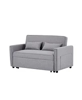 Simplie Fun Linen Loveseat Sleeper with Pull-Out Bed & Pillows