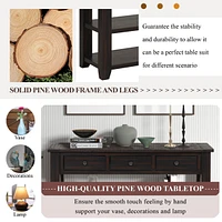 48" Solid Pine Wood Top Console Table, Modern Entryway Sofa Side Table With 3 Storage Drawers