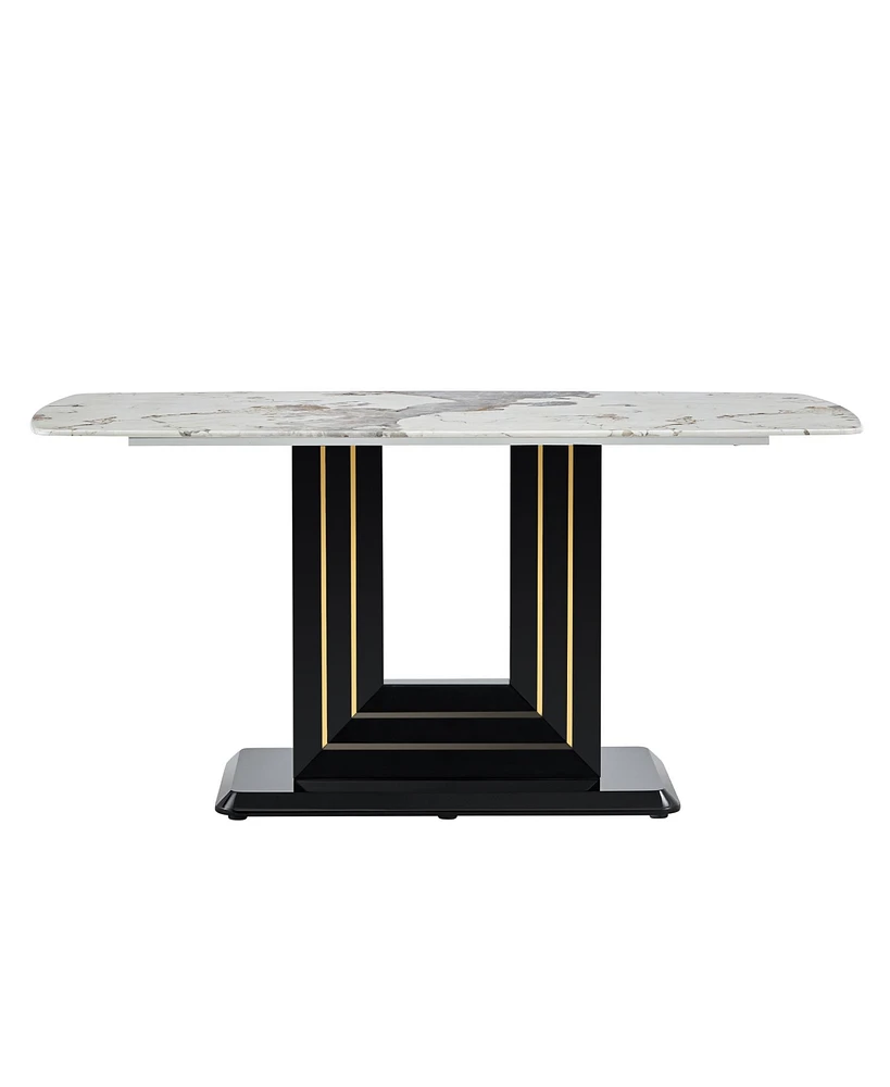 Streamdale Furniture 63" Marble Dining Table with U-Shape Base