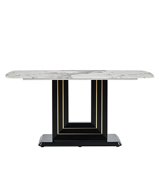 Simplie Fun 63" Marble Dining Table with U-Shape Base