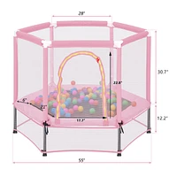 55" Toddlers Trampoline With Safety Enclosure Net And Balls, Indoor Outdoor Mini Trampoline For Kids