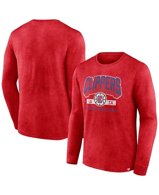 Fanatics Men's Heather Red La Clippers Front Court Press Snow Wash Long Sleeve T-Shirt