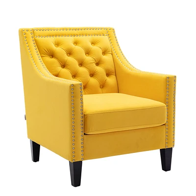 Simplie Fun Accent Armchair Living Room Chair With Nailheads And Solid Wood Legs