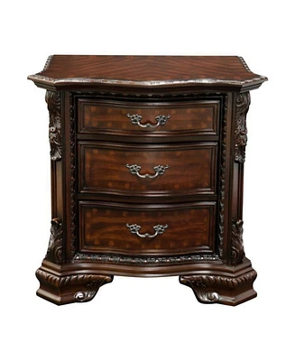 Simplie Fun Formal Traditional 1 Piece Nightstand Only Brown Cherry Solid Wood 3Drawers