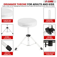 5 Core Drum Throne • Height Adjustable Guitar Stool • Thick Padded Comfortable Drummer Chair White -Ds 01 Wh