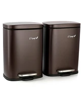 Elama 3 Piece 30 Liter and 5 Liter Stainless Steel Step Trash Bin Combo Set with Slow Close Mechanism in Matte Bronze