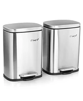 Elama 3 Piece 50 Liter and 5 Liter Stainless Steel Step Trash Bin Combo Set with Slow Close Mechanism