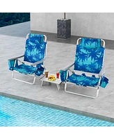 Costway 2-Pack Folding Backpack Beach Chair Table Set 5-Position Outdoor Reclining