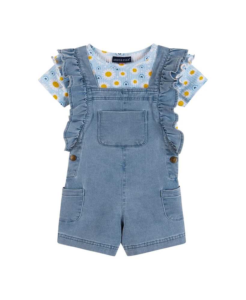 Andy & Evan Little Girls Toddler/Child Blue Daisy Rib Knit Tee Denim Shortall Set