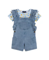 Andy & Evan Little Girls Toddler/Child Blue Daisy Rib Knit Tee Denim Shortall Set