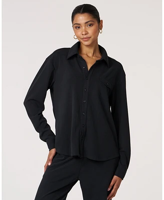 Rebody Active Women's Retreat Waffle Button Down Shirt For Women