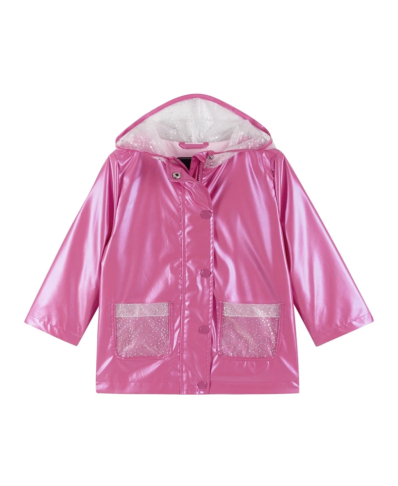 Andy & Evan Little Girls Pink Sparkle Pocket Hooded Raincoat