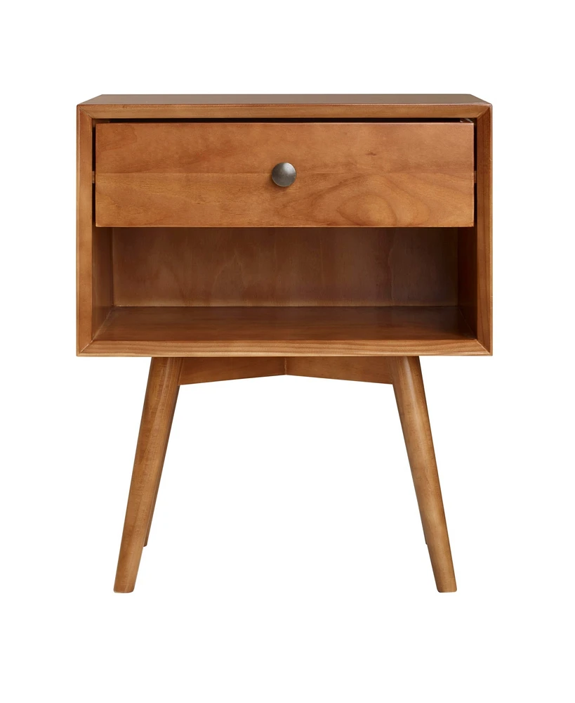 Simplie Fun Mid-Century Modern Single-Drawer Solid Wood Nightstand - Caramel