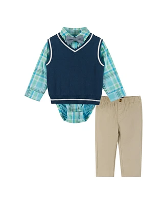 Andy & Evan Baby Boys Green and Navy Plaid Sweater Vest Set