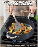 Cooks Standard 4-qt Nonstick Deep Saute Pan with Lid, 10.5-inch Deep Frying Pan Hard Anodized Ceramic Nonstick Induction Cookware, Oven Safe Large Ski
