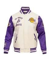 Pro Standard Men's Cream Los Angeles Lakers Retro Classic Varsity Full-Zip Jacket