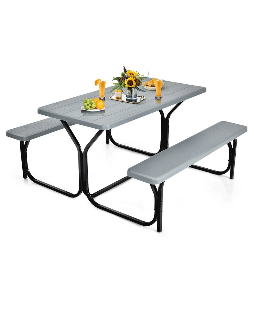 Gymax Picnic Table Camping Picnic Bench Set Backyard Garden Patio Dining Party