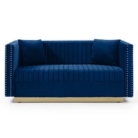 Blue Velvet Vertical Tufted Sofa Loveseat