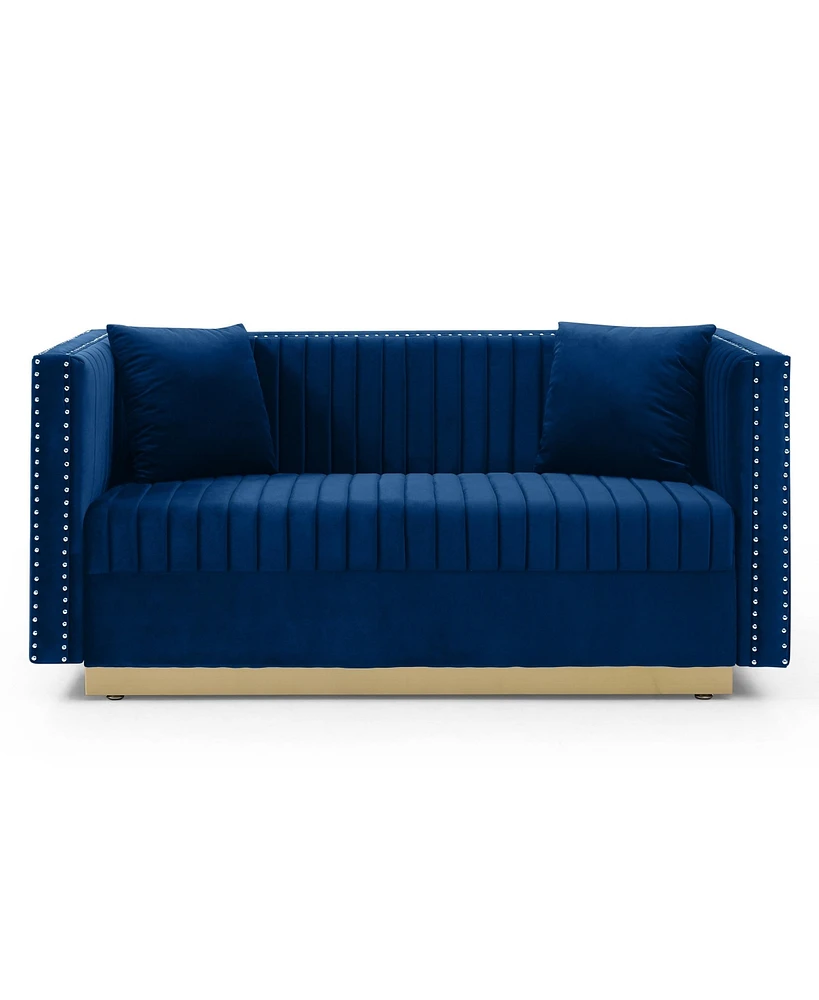 Streamdale Furniture Blue Velvet Vertical Tufted Sofa Loveseat