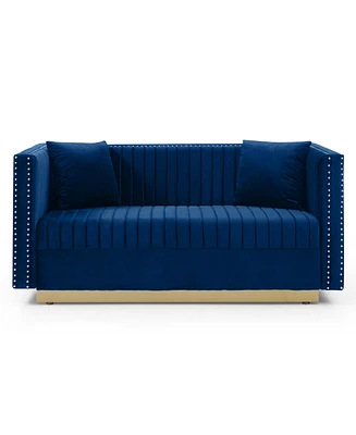 Simplie Fun Blue Velvet Vertical Tufted Sofa Loveseat