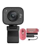 Logitech Streamcam Plus Webcam With Tripod (Graphite) With Pop Keys Keyboard And Mouse - Heartbreaker Rose