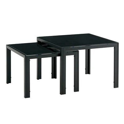 Simplie Fun Nesting Coffee Table Set Of 2, Square Modern Stacking Table With Tempered Glass Finish