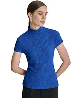 Dkny Women's Puckered Knit Mock Neck Cap-Sleeve Top