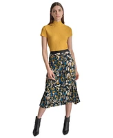 Dkny Women's Logo-Waistband Pleated Satin Midi Skirt