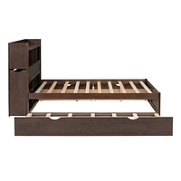 Full Storage Platform Bed With Pull Out Shelves, Twin Trundle And 2 Drawers