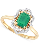 Emerald (1 ct. t.w.) & Diamond (1/8 Openwork Halo Ring 14k Gold (Also Ruby Sapphire)